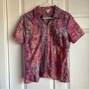 Christopher & Banks Purple and Pink Patterned Button Up Blouse - Size Large